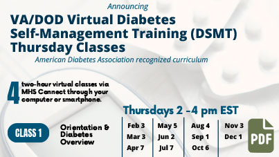 Partial image of the Virtual Diabetes Self-Management Training Class Schedule and Information for Thursdays